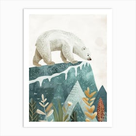 Polar Bear Walking On A Mountrain Storybook Illustration 1 Art Print