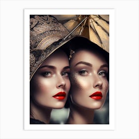 Two Beautiful Women With Umbrellas Art Print