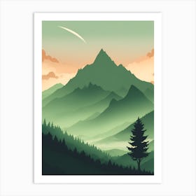 Misty Mountains Vertical Composition In Green Tone 77 Art Print