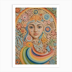 Rainbow Wood Carved Girl Art Print