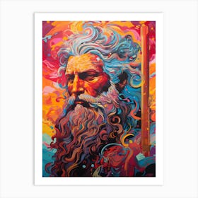  A Silk Screen Portrait Of Poseidon With Trident 4 Art Print