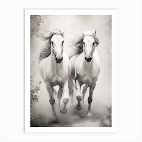 Two White Horses Running 1 Art Print