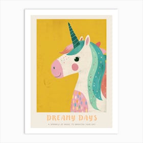 Pastel Unicorn Storybook Style Illustration 2 Poster Art Print