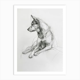 Shiba Inu Dog Charcoal Line 2 Art Print