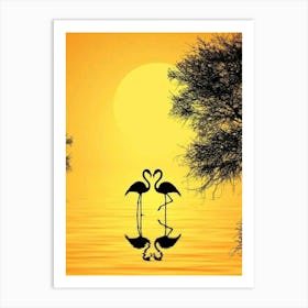 Sunset Flamingos Art Print