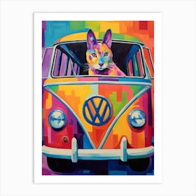 Volkswagen Type 2 Vintage Car With A Cat, Matisse Style Painting 0 Art Print