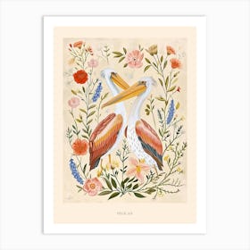 Folksy Floral Animal Drawing Pelican Poster Art Print