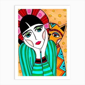 Woman With A Cat 1 Art Print