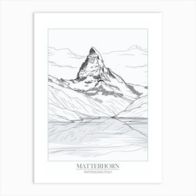 Matterhorn Switzerland Italy Line Drawing 1 Poster Art Print