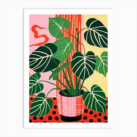 Pink And Red Plant Illustration Monstera 4 Art Print