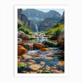 Waterfall In The Mountains Art Print