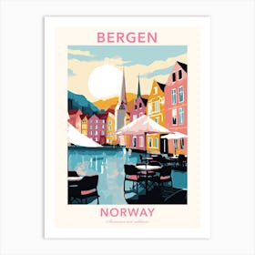 Bergen, Norway, Flat Pastels Tones Illustration 3 Poster Art Print