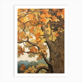 Sycamore Vintage Autumn Tree Print  Art Print
