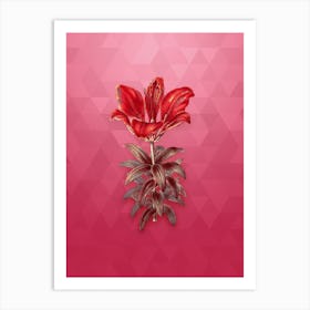 Vintage Blood Red Lily Flower Botanical in Gold on Viva Magenta n.0087 Art Print