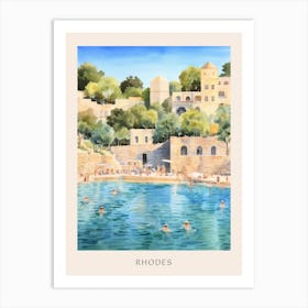 Swimming In Rhodes Greece Watercolour Poster Art Print