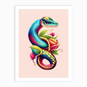 Crested Snake Tattoo Style Art Print