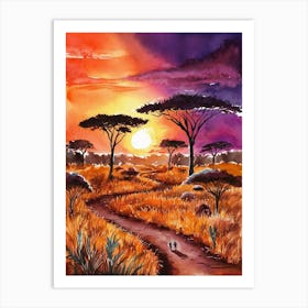 Sunset In The Savannah Art Print