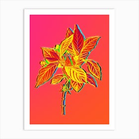 Neon Alpine Honeysuckle Plant Botanical in Hot Pink and Electric Blue n.0367 Art Print
