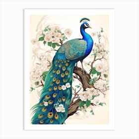 Peacock Animal Drawing In The Style Of Ukiyo E 4 Art Print