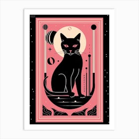 The Fool Tarot Card, Black Cat In Pink 1 Art Print