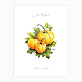 Hello Autumn Miniature Pumpkin Watercolour Illustration 4 Art Print