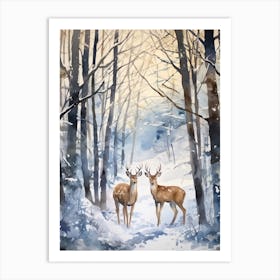Winter Watercolour Deer 4 Art Print