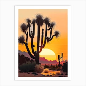 Joshua Trees At Sunrise Vintage Botanical Line Drawing  (3) Art Print