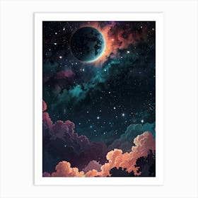 Moon And Stars In The Sky Art Print