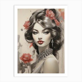 Girl With Roses Art Print