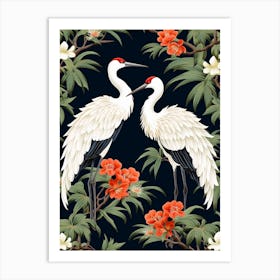 Black And Red Cranes 11 Vintage Japanese Botanical Art Print