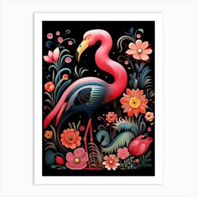 Folk Bird Illustration Flamingo 1 Art Print