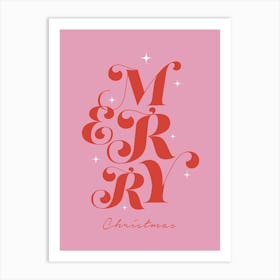 Merry Christmas Festive Season Red and Pink Wallart Typography Print Art Print