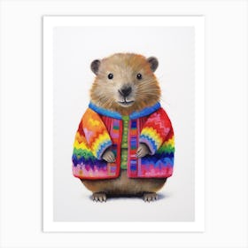 Baby Animal Wearing Sweater Beaver Art Print