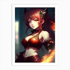 Anime Girl With Fire Art Print