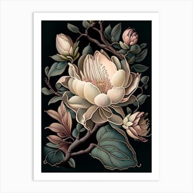 Magnolia 2 Floral Botanical Vintage Poster Flower Art Print