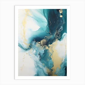 Teal, White, Gold Flow Asbtract Painting 3 Art Print