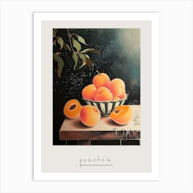 Art Deco Peaches On A Wooden Table Poster Art Print