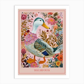 Floral Animal Painting Mallard Duck 4 Poster Art Print