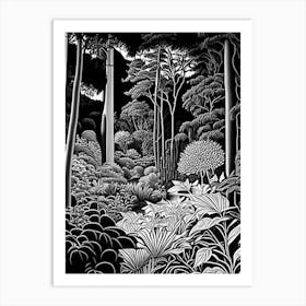 Vandusen Botanical Garden, 1, Canada Linocut Black And White Vintage Art Print