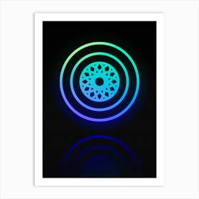 Neon Blue and Green Abstract Geometric Glyph on Black n.0106 Art Print