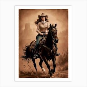 Cowgirl On Horse Vintage Poster 18 Art Print