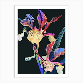 Neon Flowers On Black Iris 4 Art Print