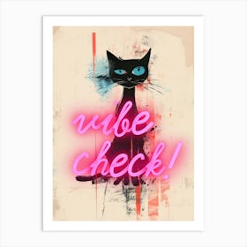 Black cat neon sign vibe check Art Print