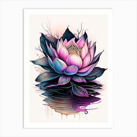 Blooming Lotus Flower In Lake Graffiti 4 Art Print