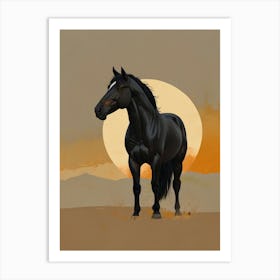 Black Horse In The Desert Art Print