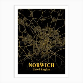 Norwich Gold City Map 1 Art Print