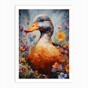 Duck In Flowers Art Print