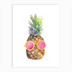 Pineapple With Pink Sunglasses Art Print