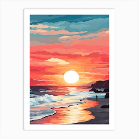 Long Reef Beach Australia At Sunset, Vibrant Painting 3 Art Print