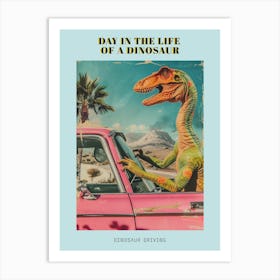 Dinosaur & A Retro Car Collage 4 Poster Art Print